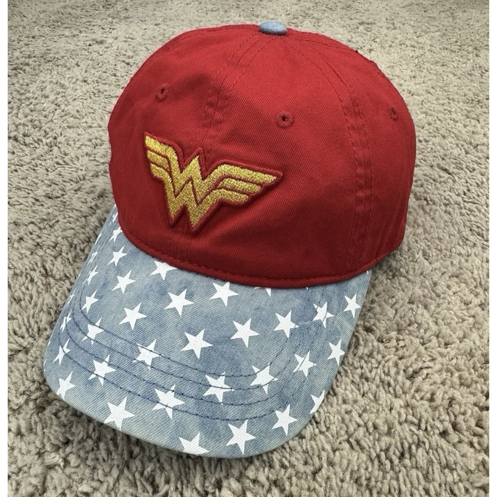 Wonder Woman Hat Gold Logo DC Comics Strapback Adjustable Red Blue Stars Cap